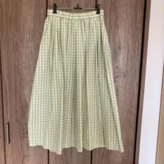 ギンガムチェック フレアスカート グリーン