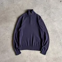 トミーヒルフィガー ハーフジップ ニット セーター XS ネイビー 紺 古着