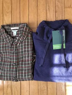 L.L.Bean 紫色 フーディ ハーフジップ　ネルシャツの2点福袋新品タグ付