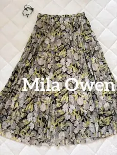 【美品】ミラオーエン　花柄フレアロングスカート　総ゴム　春夏　M相当