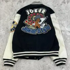 JOKER　袖レザー　ワッペン　スタジャン　古着　ブラック　ホワイト　L相当