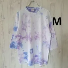 SHELLAC シェラック ムラ染め タイダイ染め 七分袖　カットソー ４４　半袖　シャツ　ブラック　黒 タイダイ染め Tシャツ XLサイズ ブラックミックス ムラ染め Hippies