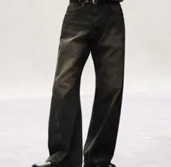 VINTAGE WASHED CURVED DENIM ブラック系XS