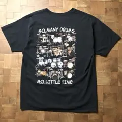 00s ドラムセット　ミュージックTシャツ　ブラック　楽器　両面　バンドTシャツ
