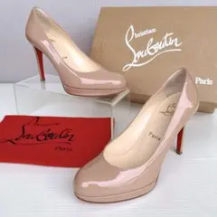 ルブタン　定番　厚底　ハイヒール　パンプス　靴　エナメル　ベージュ　極美品　35