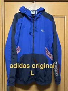 adidas ナイロンジャケット 青/黒