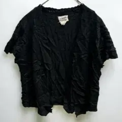 USA古着 鍵編み ボレロ カーディガン 黒【M】半袖 ショート丈 透け感