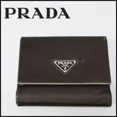 ■ a2692 PRADA 三角タグ　三角プレート 三つ折り財布 サテンのサムネイル