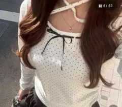 衿レースリボンテレコトップス