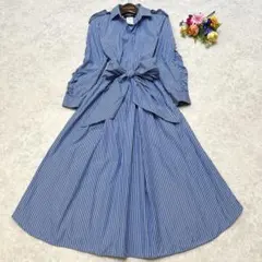 プラージュ リアム ストライプ柄 ロングワンピース 長袖 青 白
