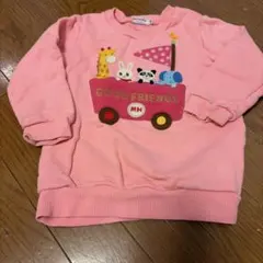 ミキハウス　ピンクの動物刺繍トレーナー 100cm