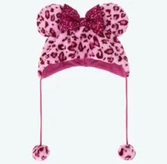 ミニーファンキャップ ヒョウ柄 ピンク ディズニー