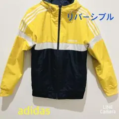 【adidas 】リバーシブル　イエロー &ネイビー　ナイロンパーカー　Sサイズ