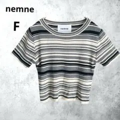 nemne ボーダー 半袖ニットトップス アイボリー×ネイビー サマーニット