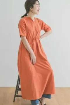 美品】アマカ クールマックス ドルマンスリーブワンピース 綿麻 フレア