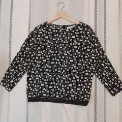 ビューティーアンドユース　ドット柄ブラウス　黒×アイボリー　フリーサイズ