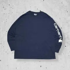CarharttカーハートロンT袖ロゴプリントネイビールーズフィット長袖古着XL