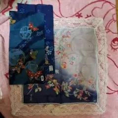 新品未使用 藍染ハンカチ　加賀友禅膝掛け　藍染め風ハンカチ　3枚セット