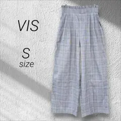 ビス☆ワイドパンツ【S】グレー☆グレンチェック☆ウエストゴム☆