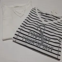 白TシャツとストライプVネックノースリープTシャツセット　未使用
