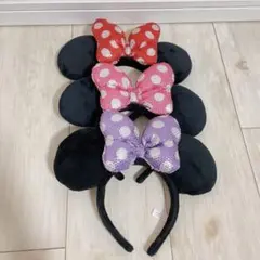 3色　ミニー 耳 カチューシャ 3個　ピンク　パープル　レッド　制服　ディズニー