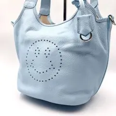 美品✨ オーロラプレステージ　ニコちゃんパンチング　キューブ型　ハンドバッグ　青