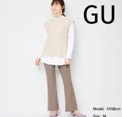 ジーユー、リブスリムフレアパンツ、ブラック、新品