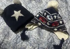 ネイビー 星形モチーフ ニット帽2点セット！