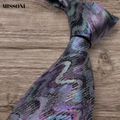 美品 MISSONI ジグザグ 総柄 シルク ネクタイ イタリア製 スーツ
