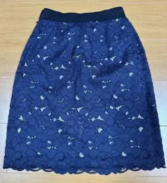 ネイビー 花柄レース ひざ丈スカートSのサムネイル