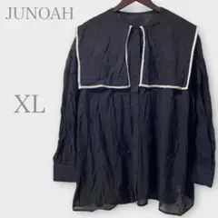 ジュノア　セーラーカラーブラウス　ブラック　XL シースルー