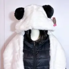 新品　未使用　タグ付き！　アニマルフードマフラー / ミトン /もこもこ　パンダ