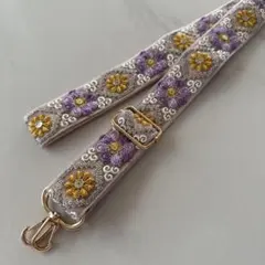 インド刺繍リボンスマホショルダー　ラベンダー×イエロー