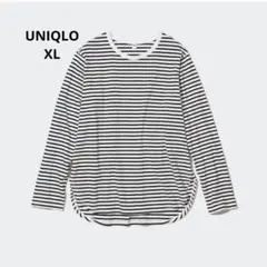 UNIQLO ユニクロ XL ソフトコットンボーダーラウンドヘムT ロンＴ