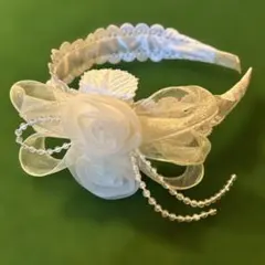 カチューシャ リボン ホワイト パール フォーマル キッズ 発表会 結婚式