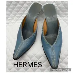 HERMES エルメス　ポインテッドトゥ　ステッチ　レザー ミュール 38のサムネイル