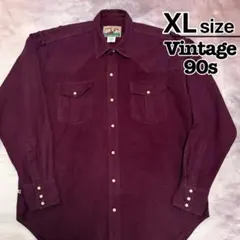 90s　USA古着　シャモアクロスシャツ　XL　ワインレッド　ボルドー　赤　無地