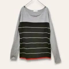【アーヴェヴェスタンダード】薄手セーター　ボーダー　長袖　グレー　M　美品
