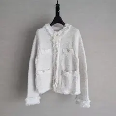 Apuweiser riche フリンジツイードニットジャケット