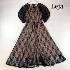 Leja ウエストマークパフスリーブ総レースロングドレスワンピース