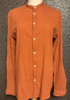 ZARA オレンジ 長袖シャツ M ザラ　トップス　カジュアルシワ加工