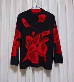 黒地 赤のカラー柄 おしゃれ ニット プルオーバー