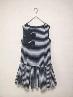 LANVIN en Bleu　フロントリボンボーダーカットソーワンピース　38