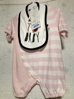 新生児用ロンパース・カバーオール（ピンク）　60-70 スタイ付き　新品