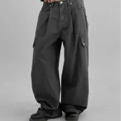 BLACKUPダークグレー ワイドパンツ