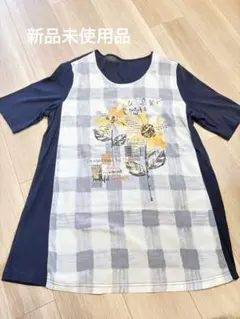 花柄プリント五分袖カットソー ネイビー　レディース　半袖　五分袖　新品未使用品
