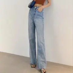 GRL グレイル ハイウエストストレートデニムパンツ cu321 ライトブルー