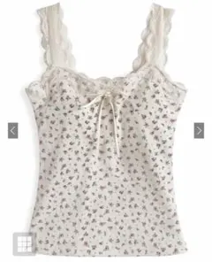 GRL　パッド付き花柄レースリボンタンクトップ　レッド 赤　ローズ　tu1726