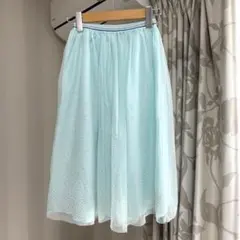 美品　ハワイ購入ラメ付きチュールロングスカート　水色系　120-130センチ相当