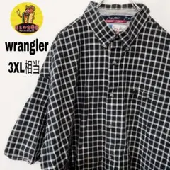 USA古着 wrangler 半袖ボタンシャツ3XL相当　ブラックホワイト